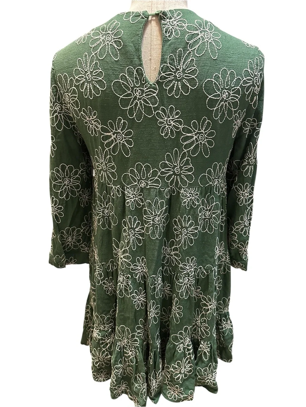 Zara Green "Diana" Floral Embroidered Dress Size Small - Picture 4 of 10